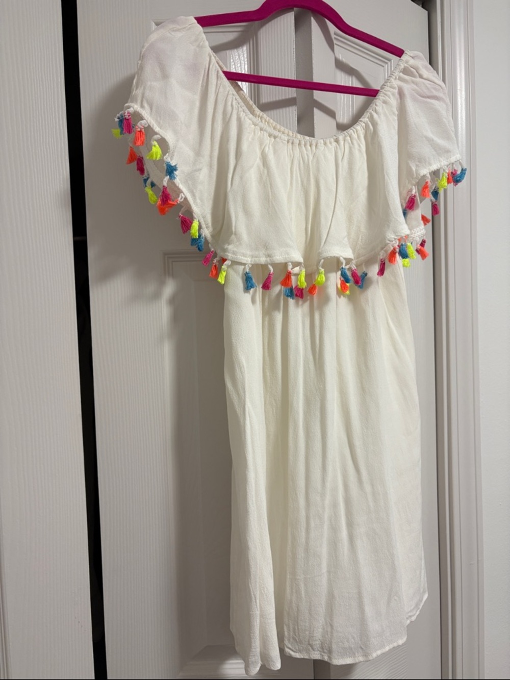 Forever 21 White Off-Shoulder Dress with Multicolor Tassels